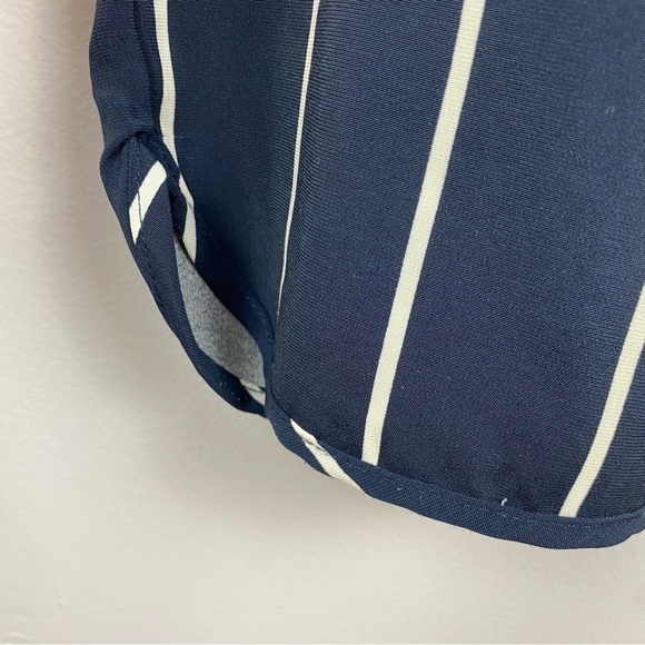 Zara TRF Striped Straight Leg Crop Trousers Drawstring Waist Medium Navy - Picture 9 of 12